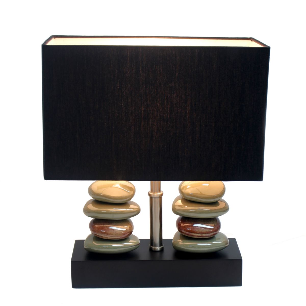 14" Rectangular Dual Stacked Stone Ceramic Table Lamp with Black Shade, with LED Bulb