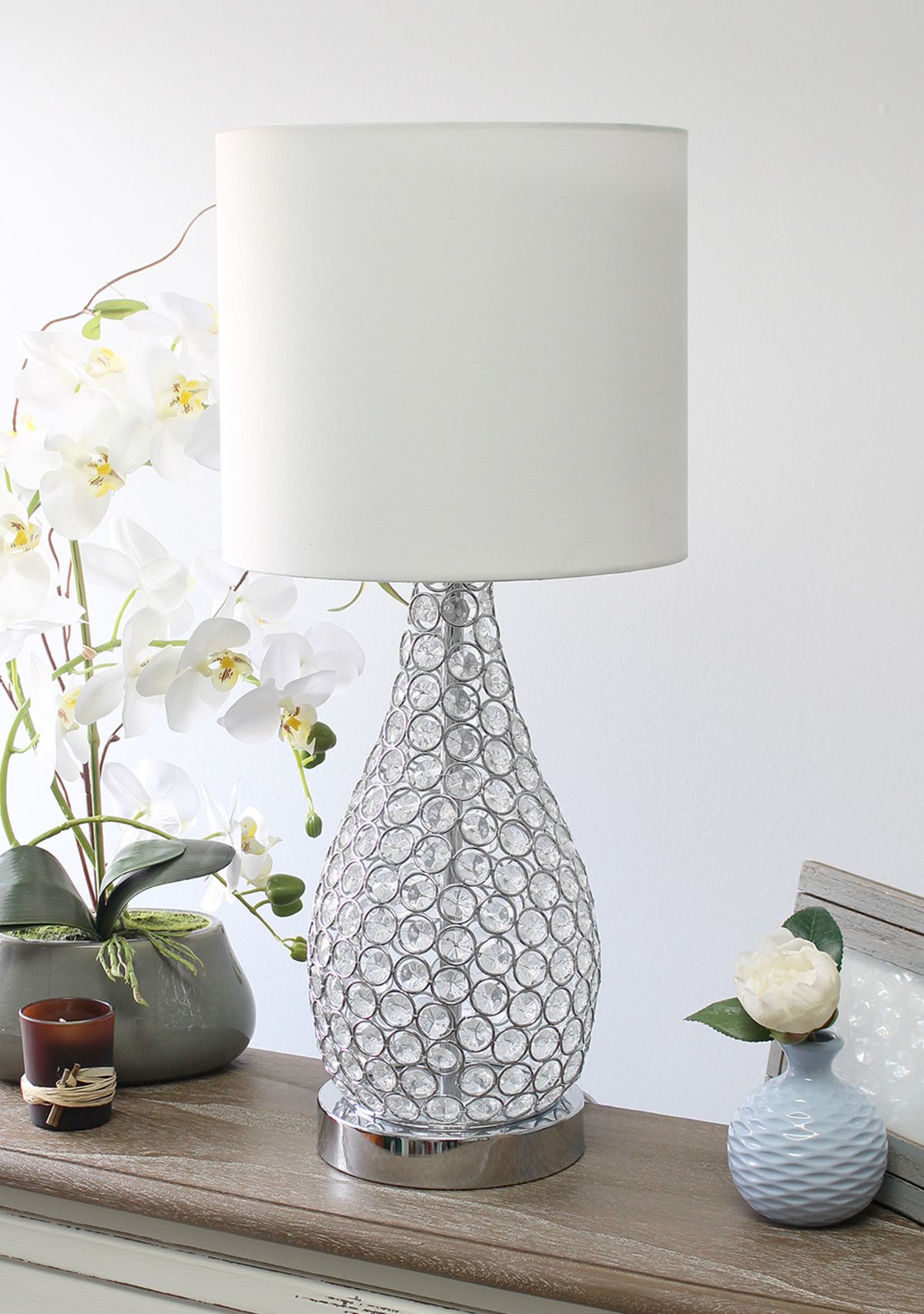 Elipse Crystal Decorative Gourd Table Lamp, Chrome