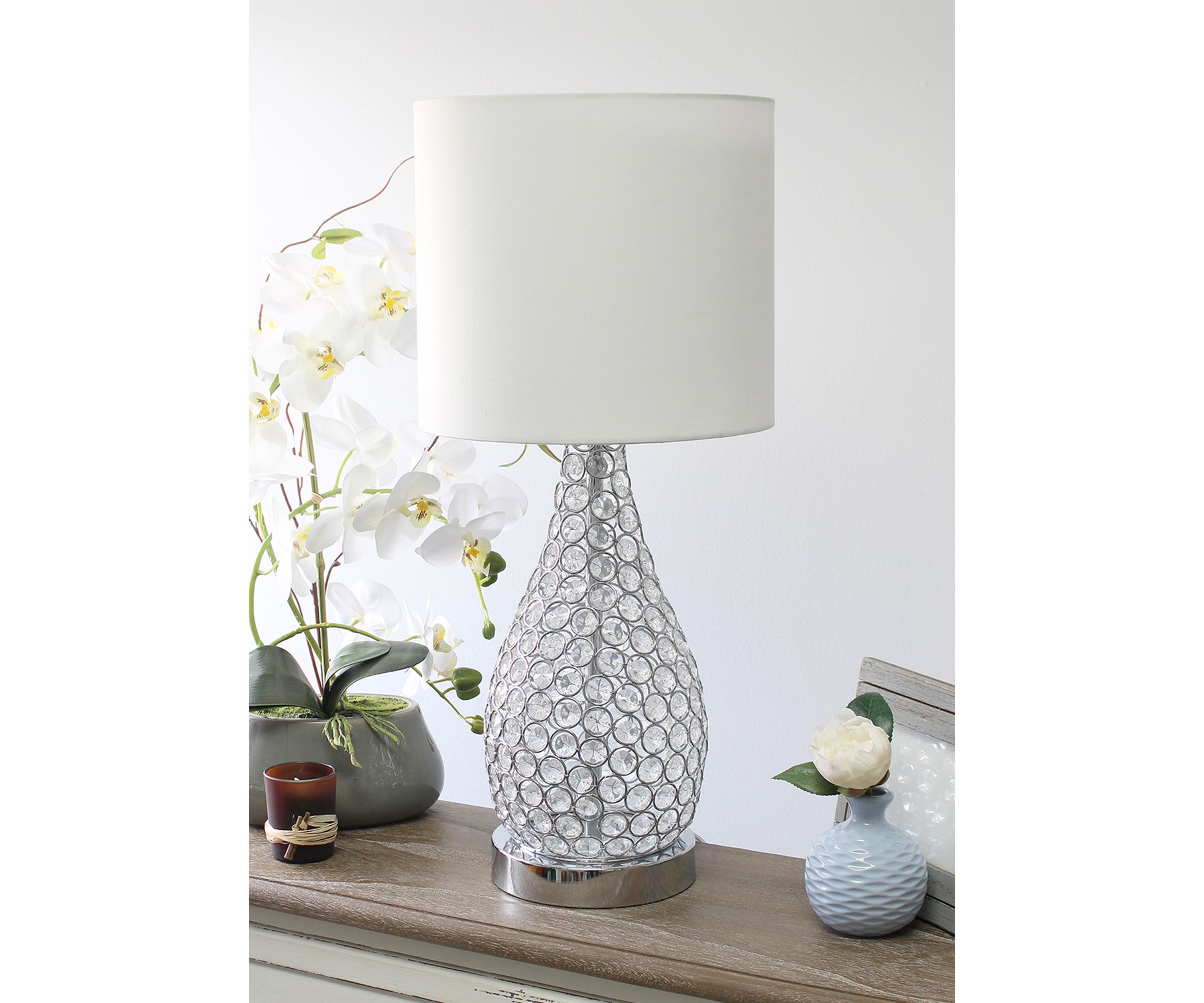 Elipse Crystal Decorative Gourd Table Lamp, Chrome