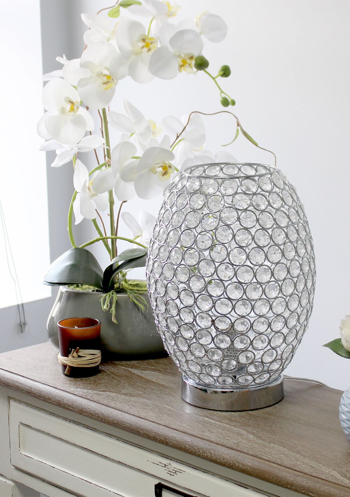 Elipse Crystal Decorative Curved Accent Uplight Table Lamp, Chrome