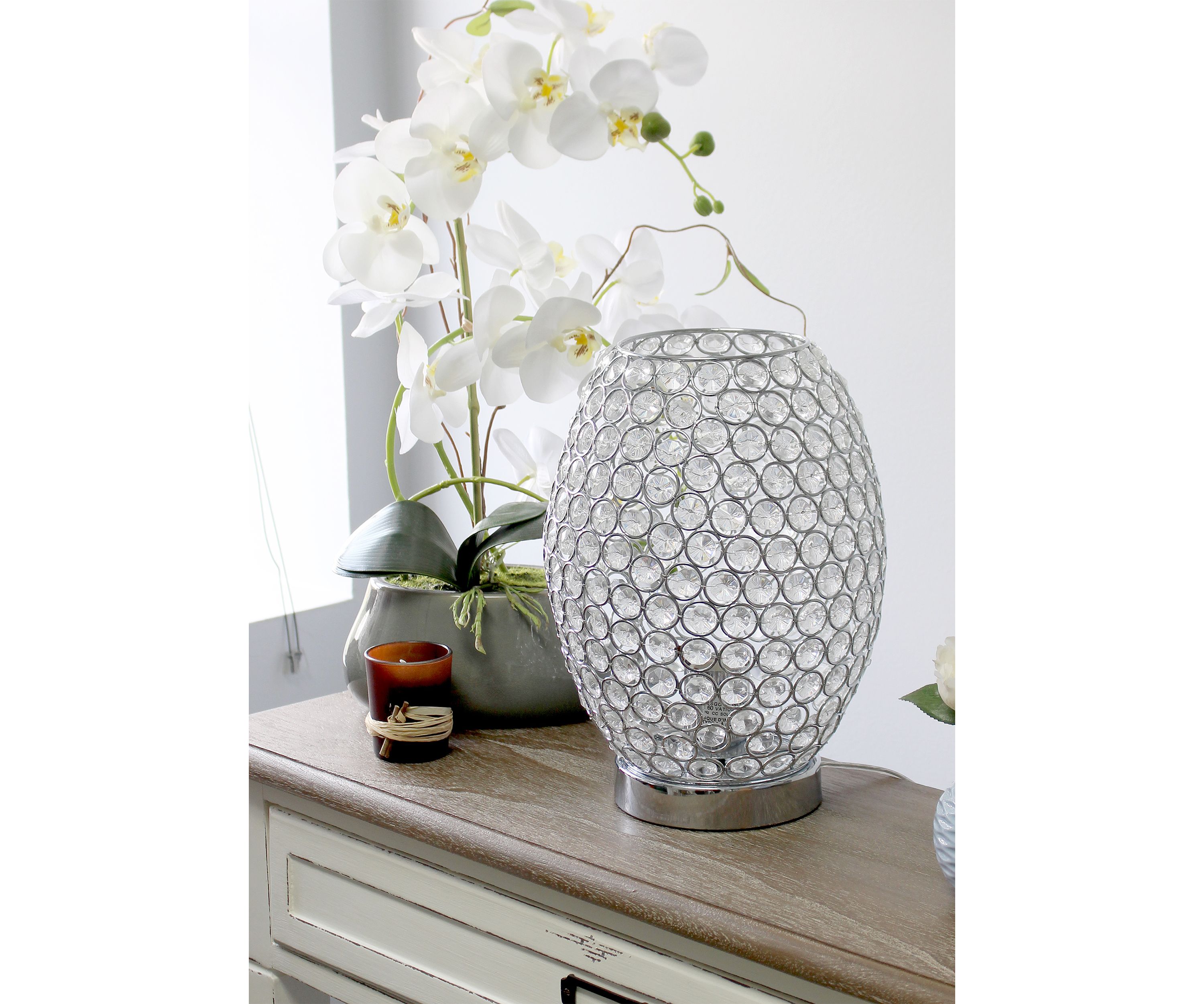 Elipse Crystal Decorative Curved Accent Uplight Table Lamp, Chrome