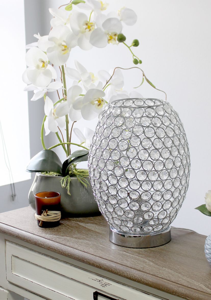 Elipse Crystal Decorative Curved Accent Uplight Table Lamp, Chrome