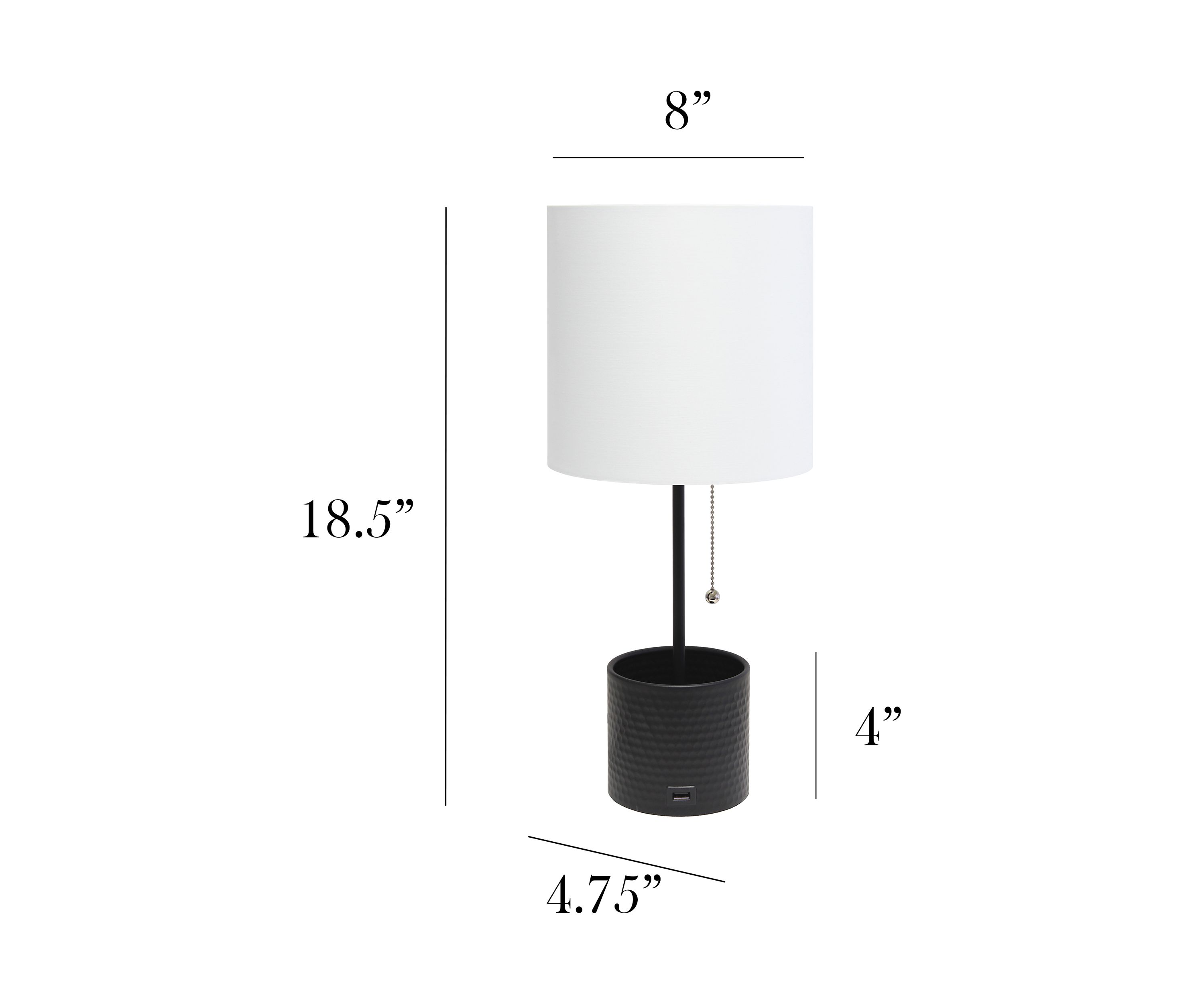 Hammered Metal Organizer Table Lamp with USB Charging Port
