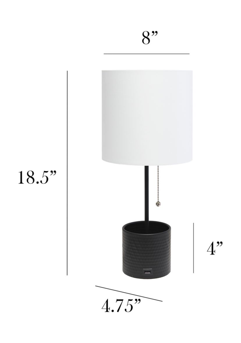 Hammered Metal Organizer Table Lamp with USB Charging Port