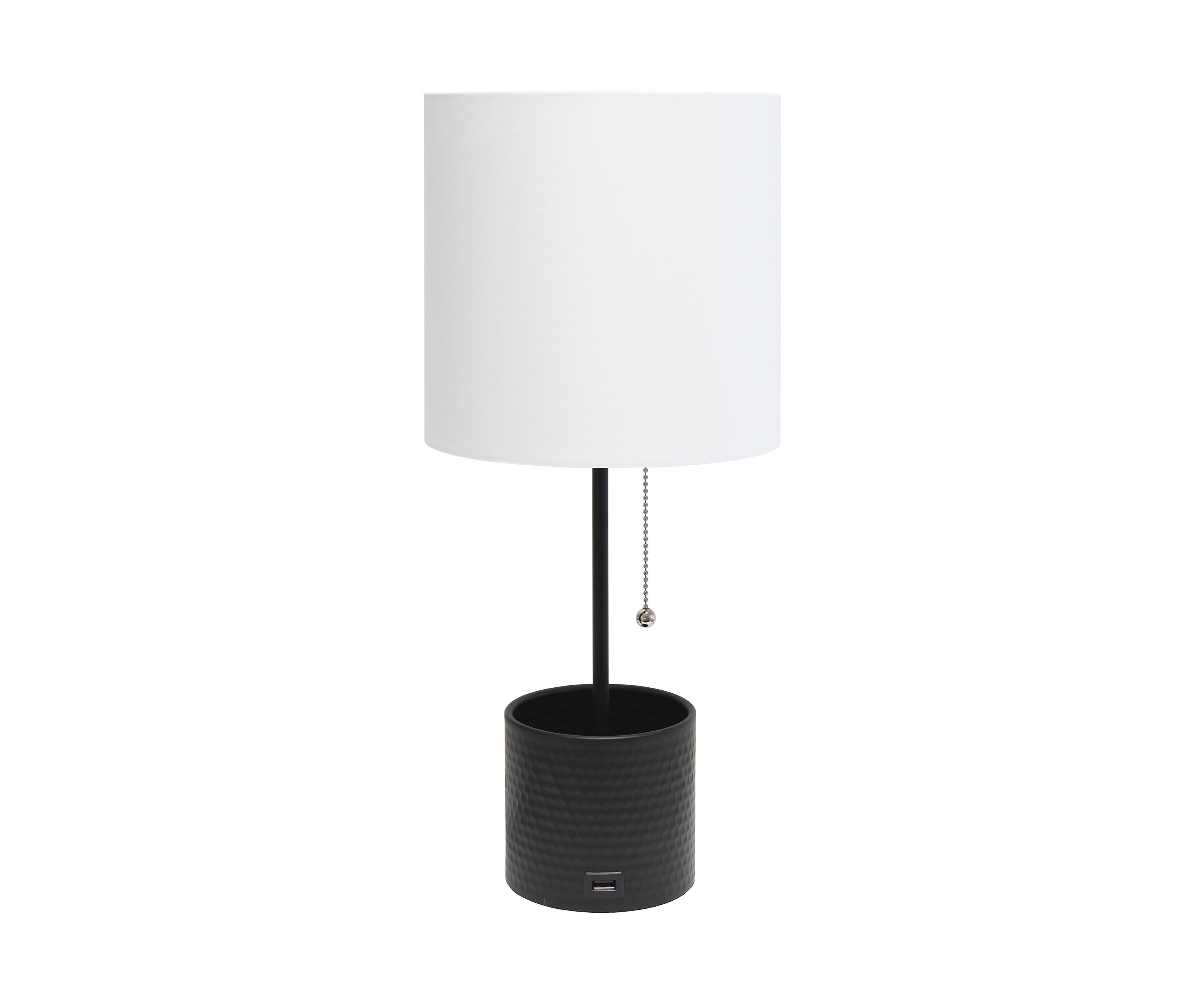 Hammered Metal Organizer Table Lamp with USB Charging Port