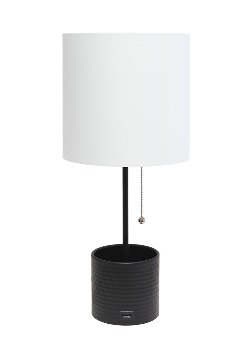 Hammered Metal Organizer Table Lamp with USB Charging Port