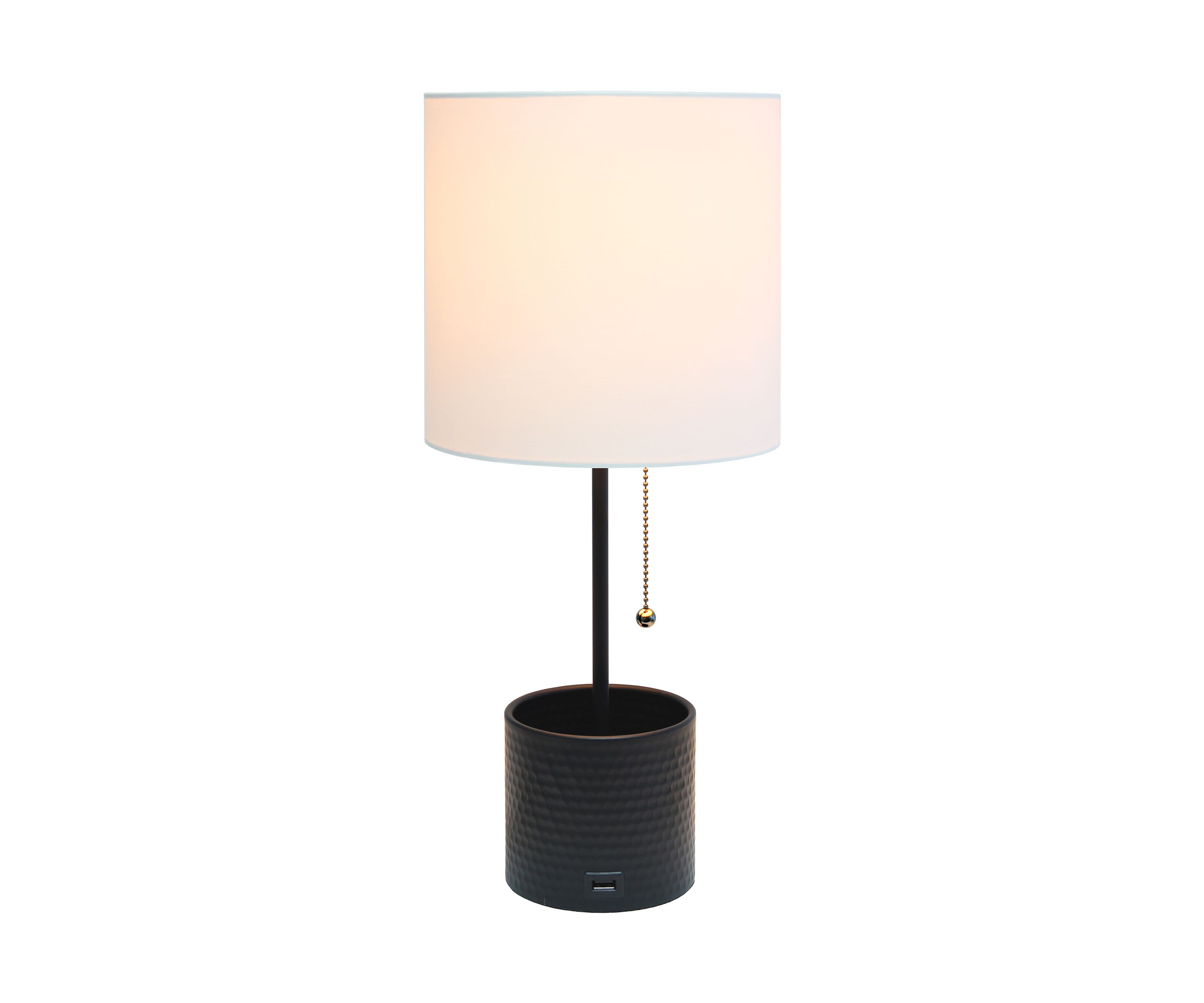 Hammered Metal Organizer Table Lamp with USB Charging Port