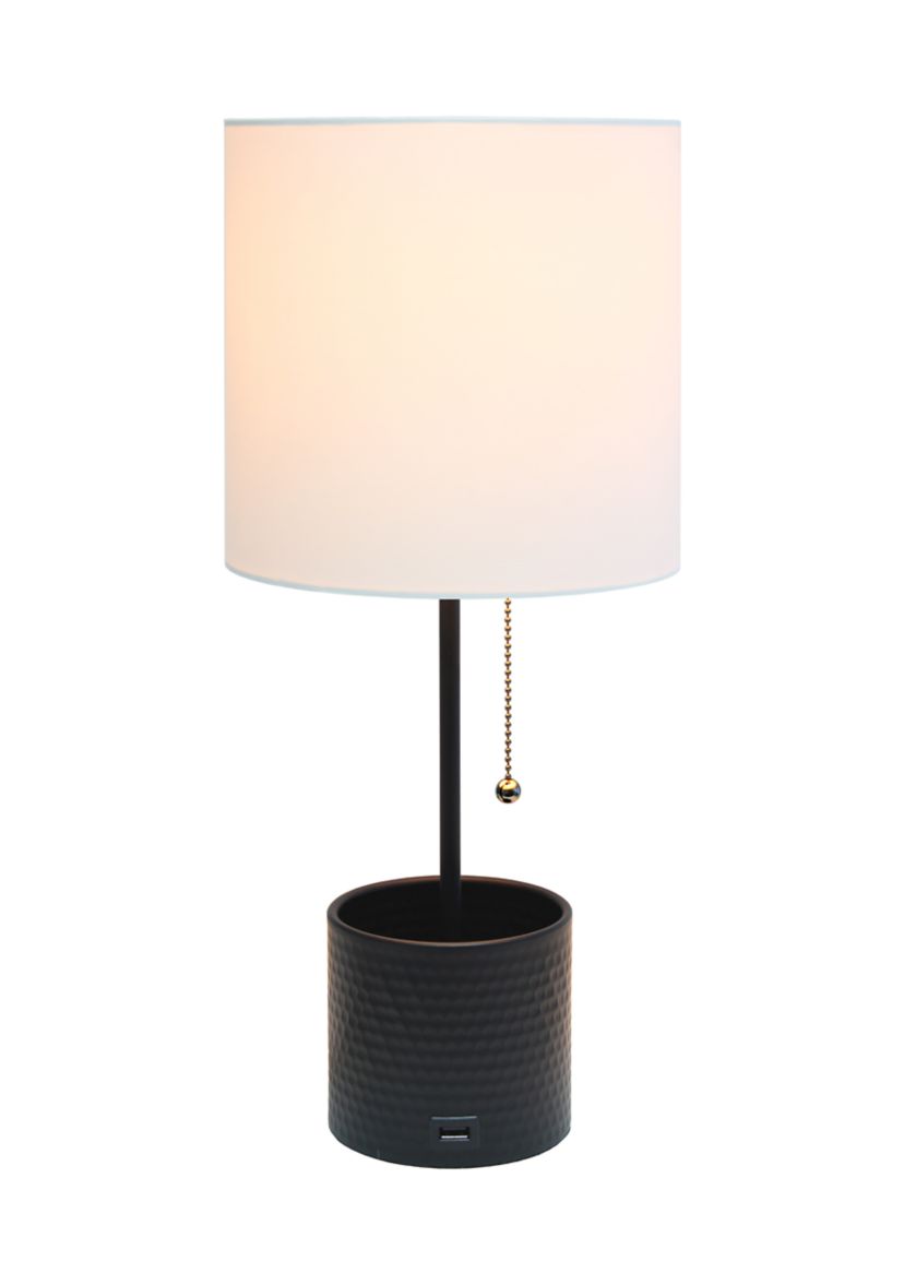 Hammered Metal Organizer Table Lamp with USB Charging Port