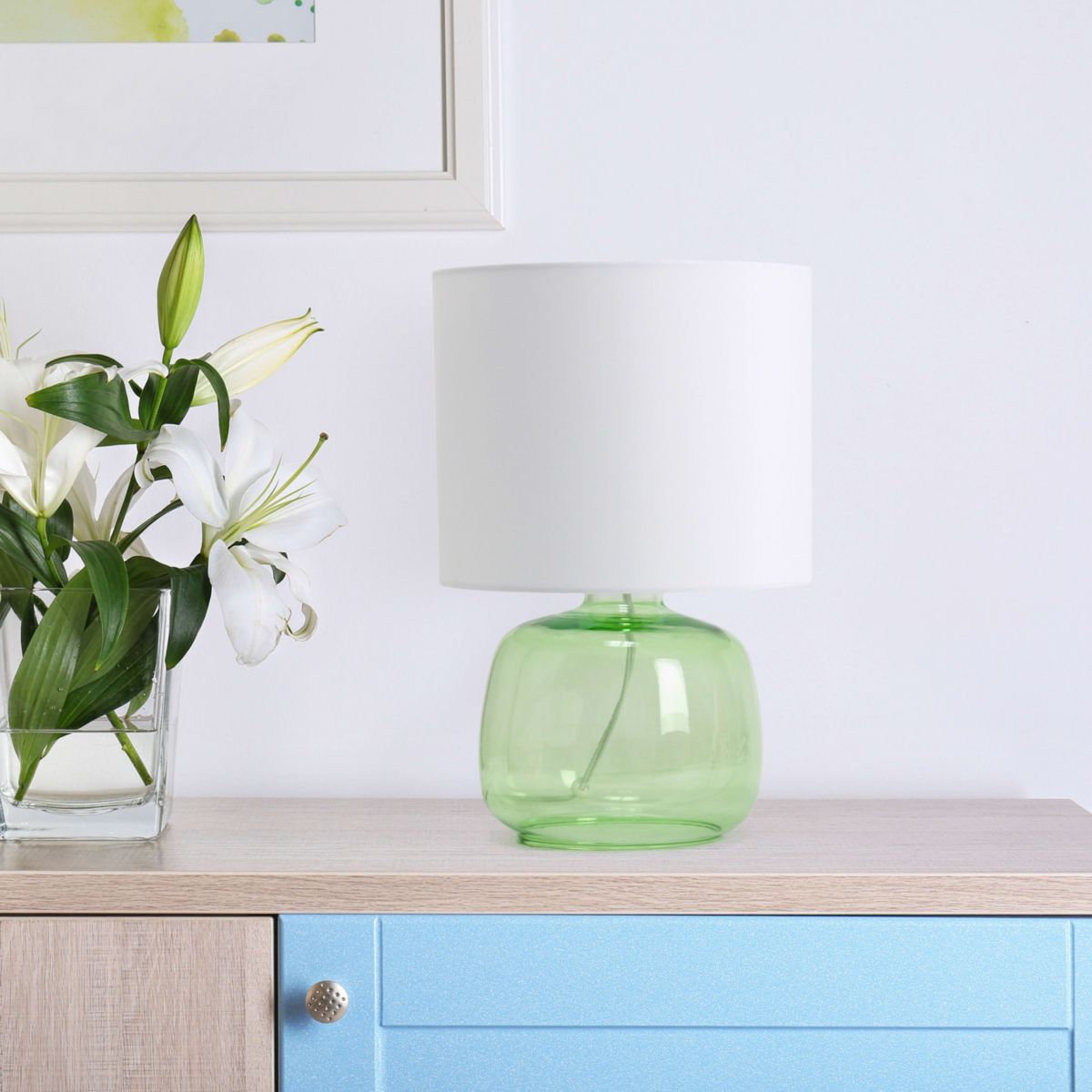 Glass Table Lamp with Fabric Shade