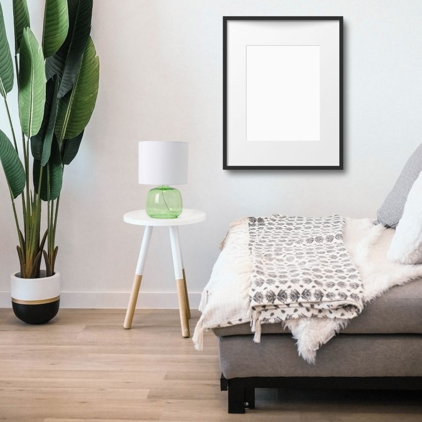 Glass Table Lamp with Fabric Shade