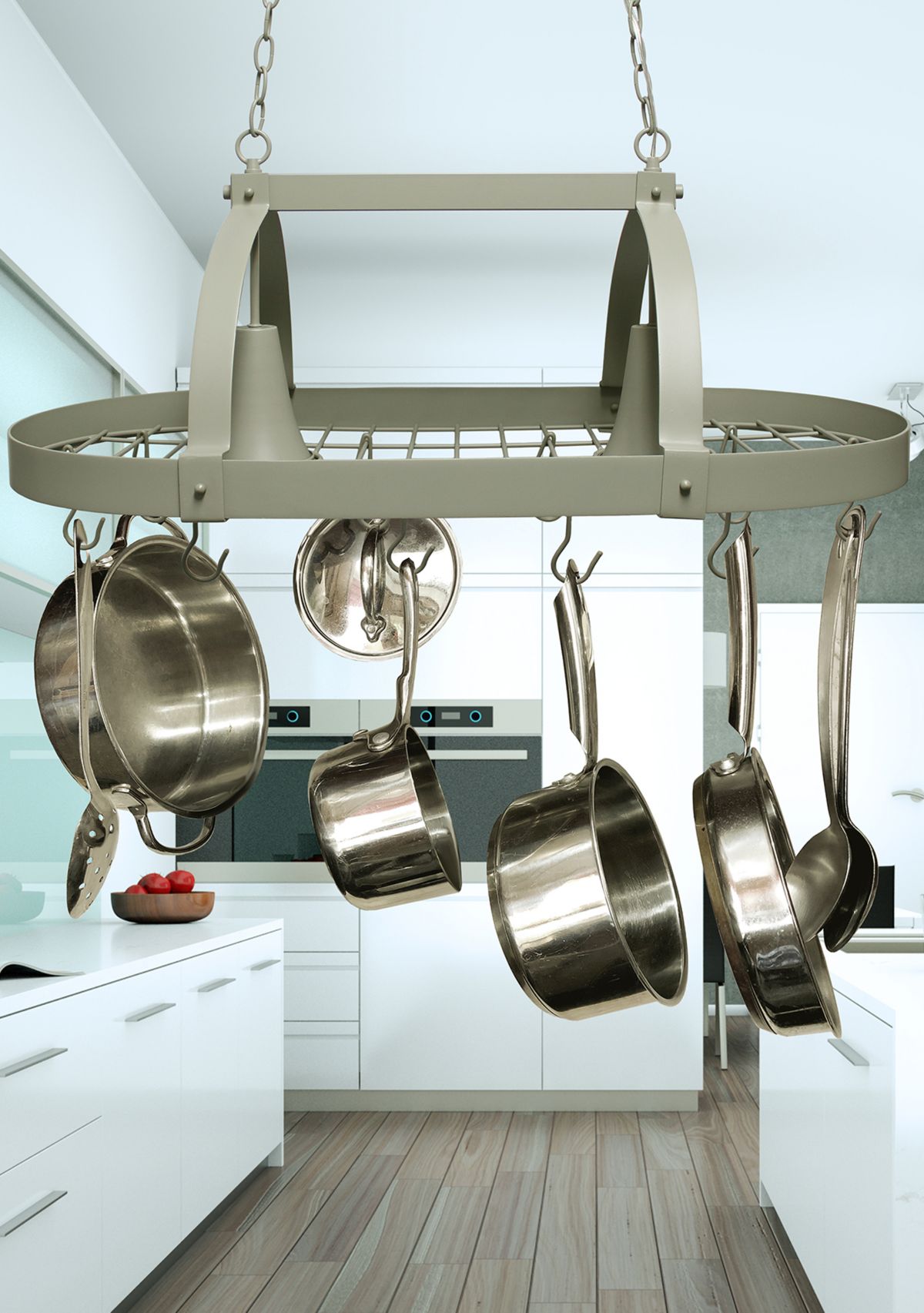 Two Light Kitchen Pot Rack with Downlights