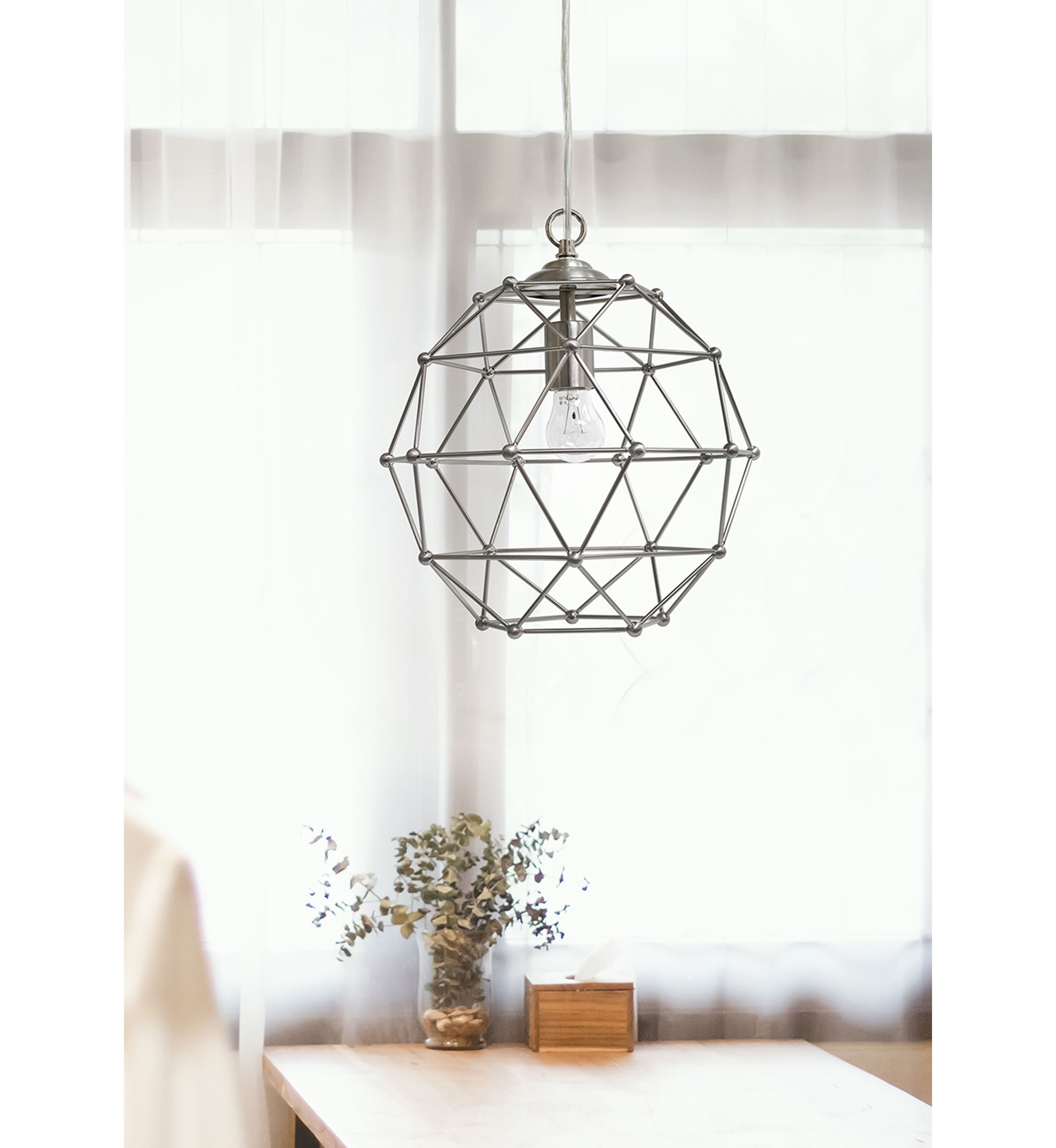 1 Light Hexagon Industrial Rustic Pendant Light, Brushed Nickel