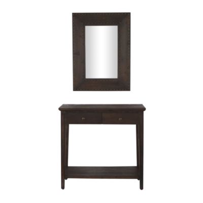 Rustic Wood Console Table with Mirror - Set of 2