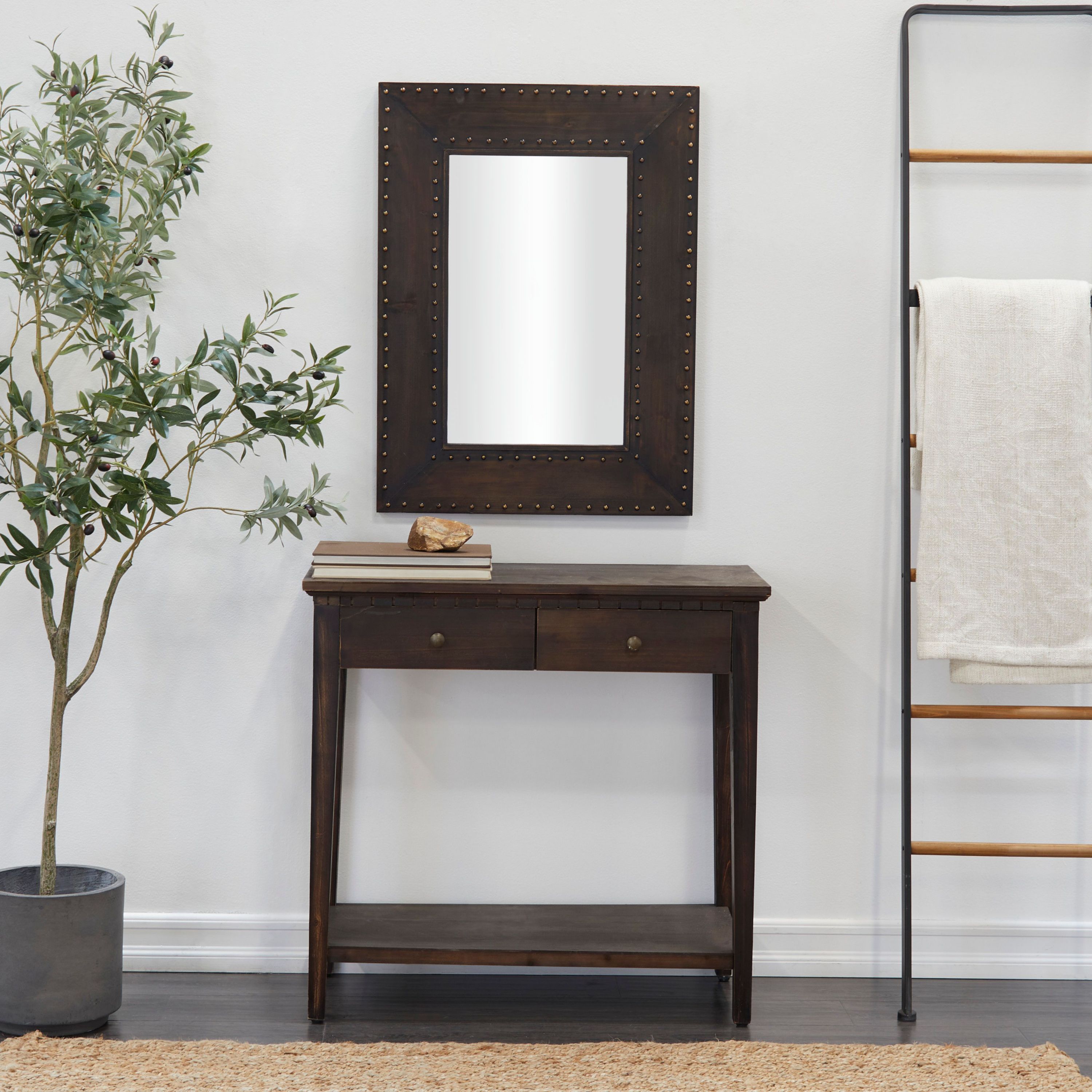 Monroe Lane Rustic Wood Console Table with Mirror - Set of 2 | Belk