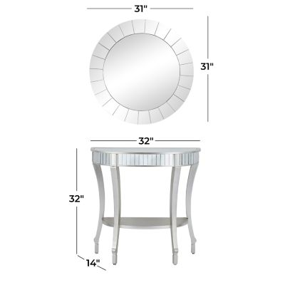 Glam Wood Console Table with Mirror - Set of 2