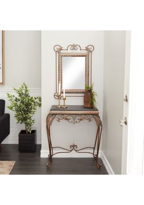 Traditional Metal Console Table with Mirror - Set of 2