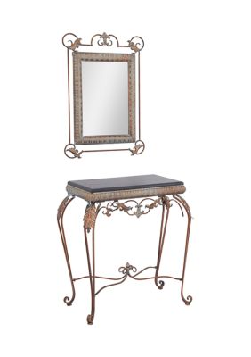 Traditional Metal Console Table with Mirror - Set of 2