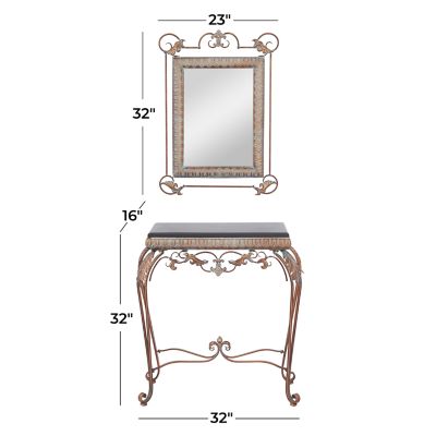 Traditional Metal Console Table with Mirror - Set of 2