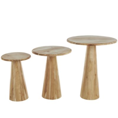 Monroe Lane Natural Wood Side End Accent Table with Natural Wood Grains and Cone Shaped Bases â Set of 3, Light Brown