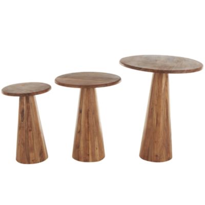 Monroe Lane Natural Wood Side End Accent Table with Natural Wood Grains and Cone Shaped Bases â Set of 3, Brown