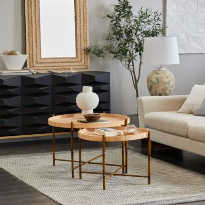 Modern Rattan Accent Table - Set of 2