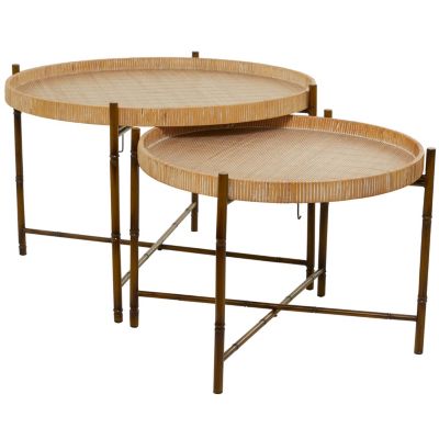 Modern Rattan Accent Table - Set of 2