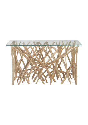 Contemporary Teak Wood Console Table