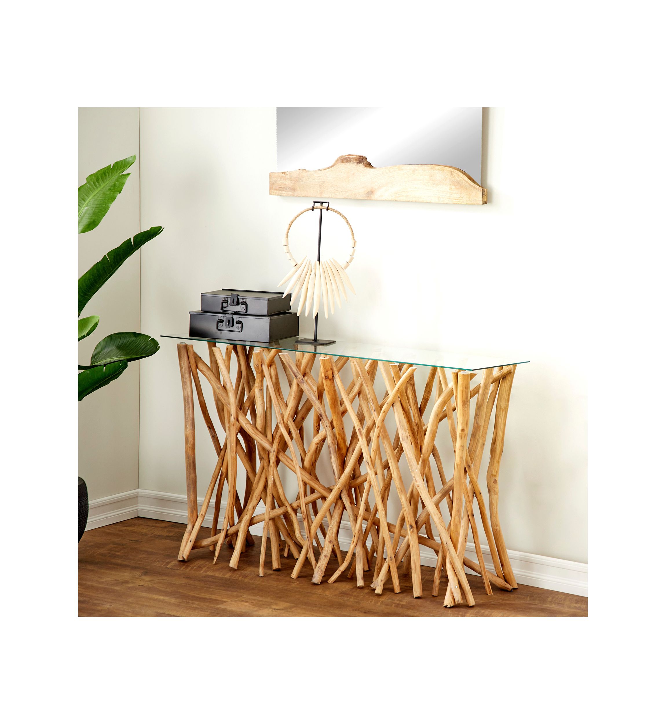 Contemporary Teak Wood Console Table