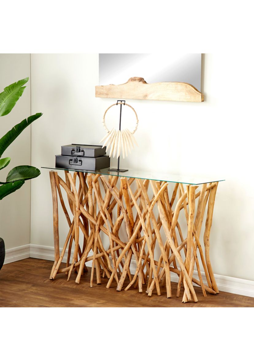 Contemporary Teak Wood Console Table