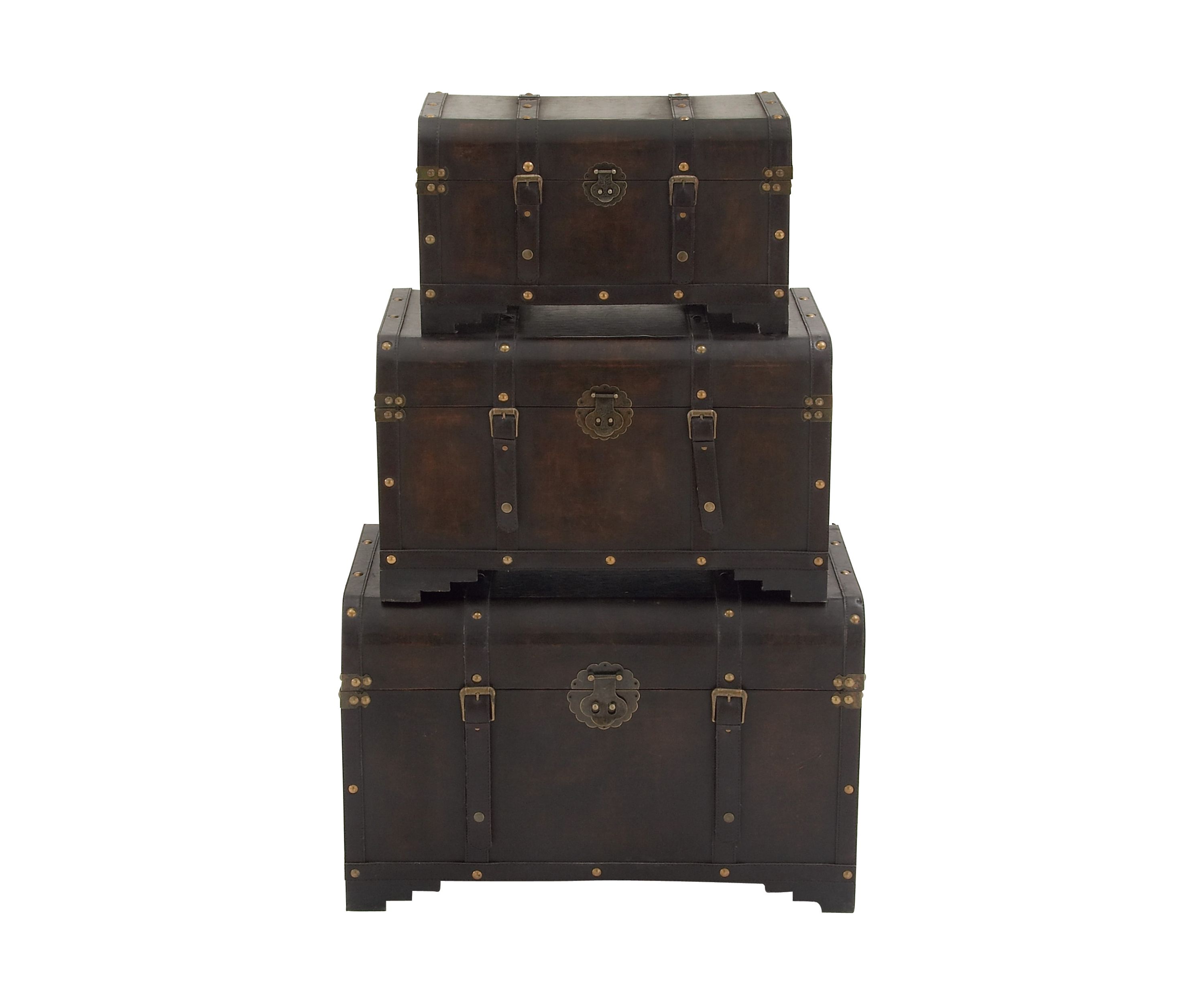 Traditional Wooden Trunk - Set of 3
