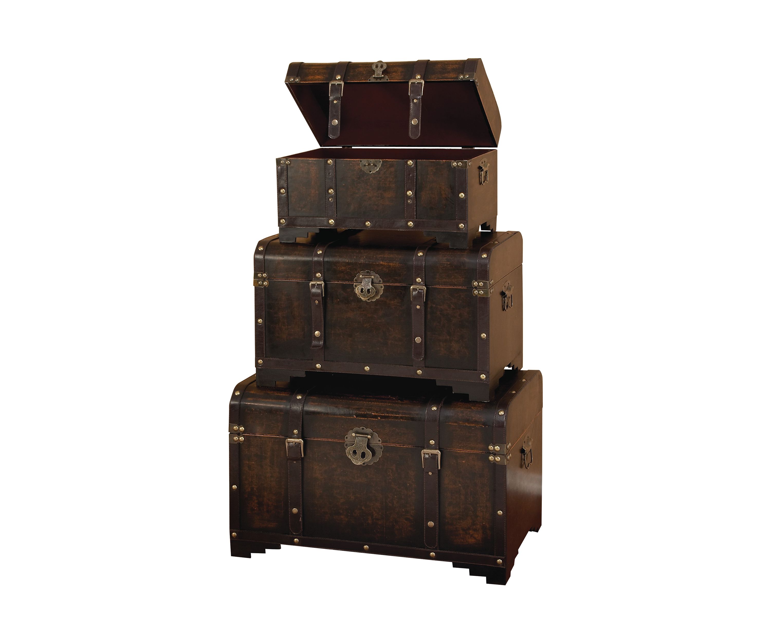 Traditional Wooden Trunk - Set of 3