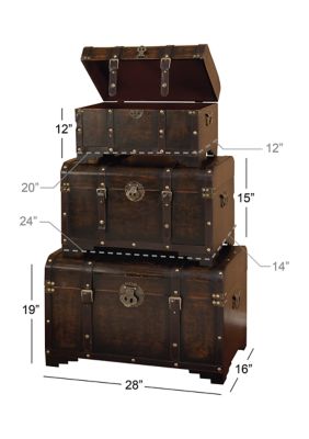 Traditional Wooden Trunk - Set of 3