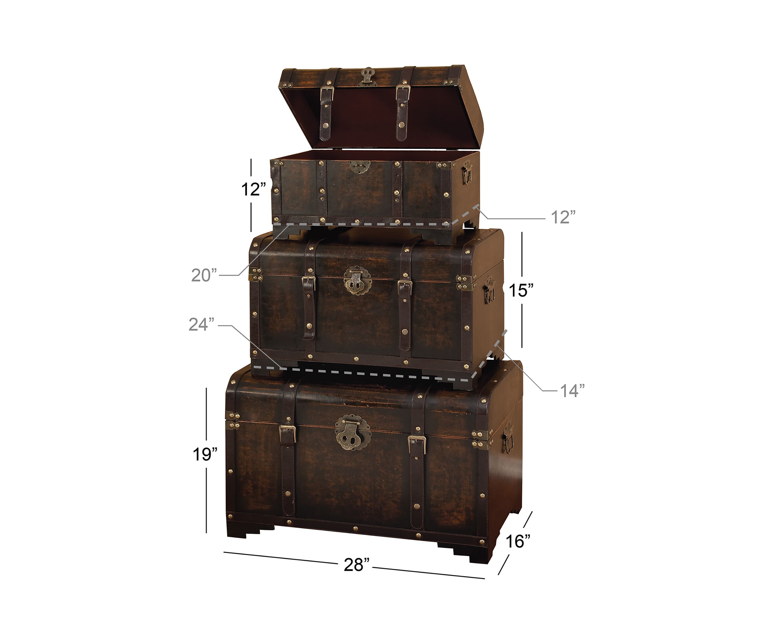 Traditional Wooden Trunk - Set of 3