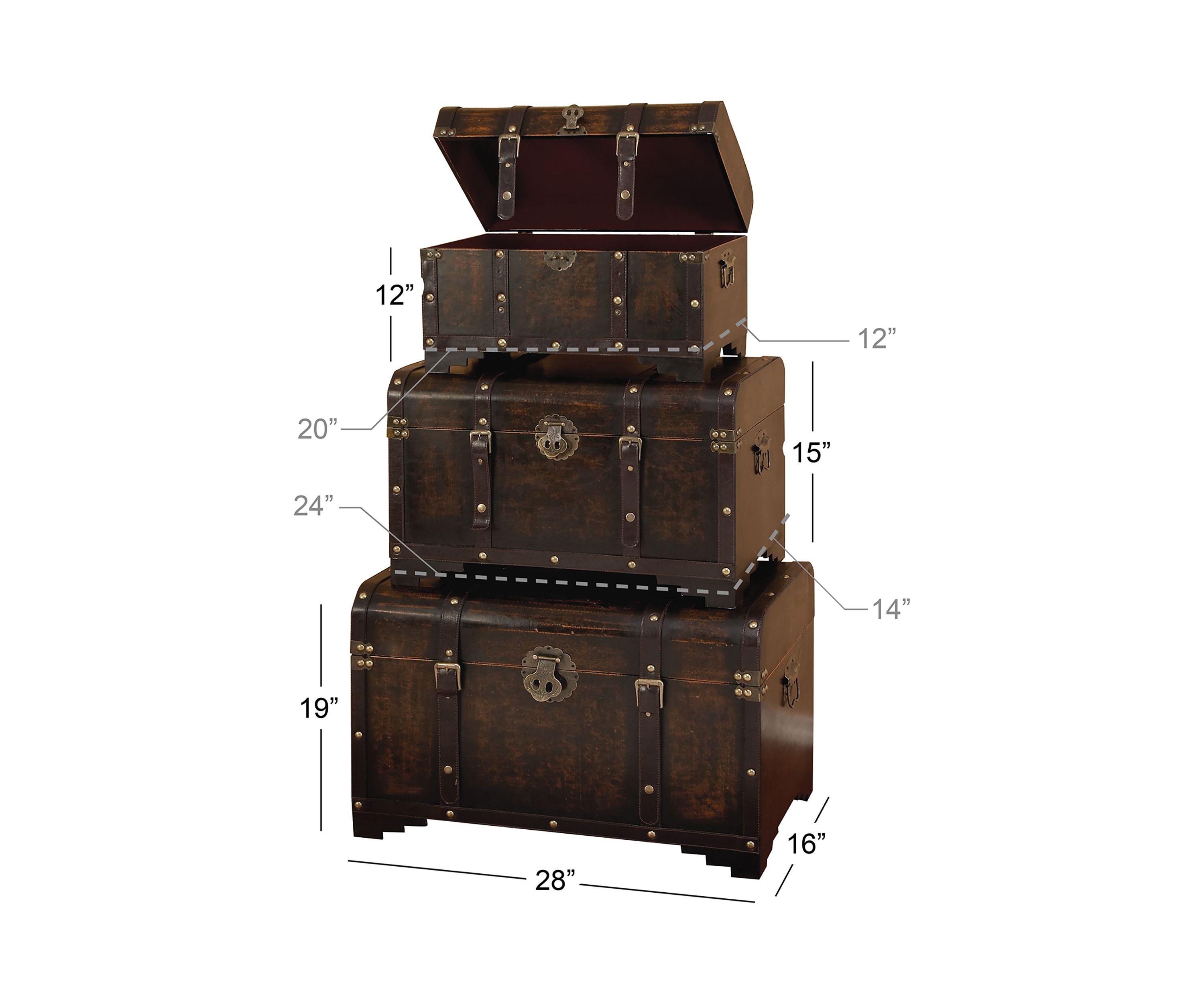 Traditional Wooden Trunk - Set of 3