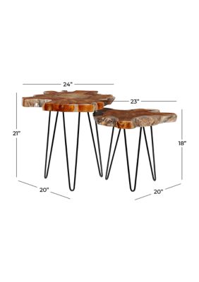 Contemporary Teak Wood Accent Table - Set of 2