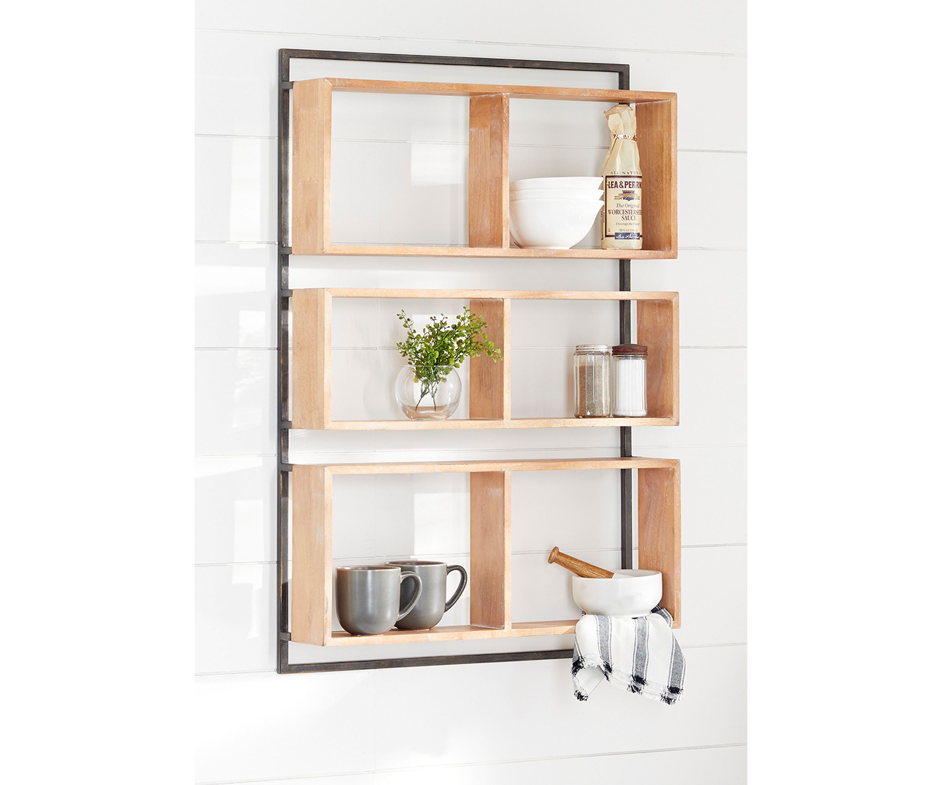 Brown Wood Industrial Wall Shelf
