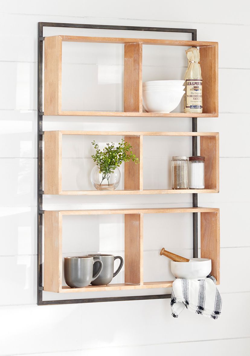 Brown Wood Industrial Wall Shelf
