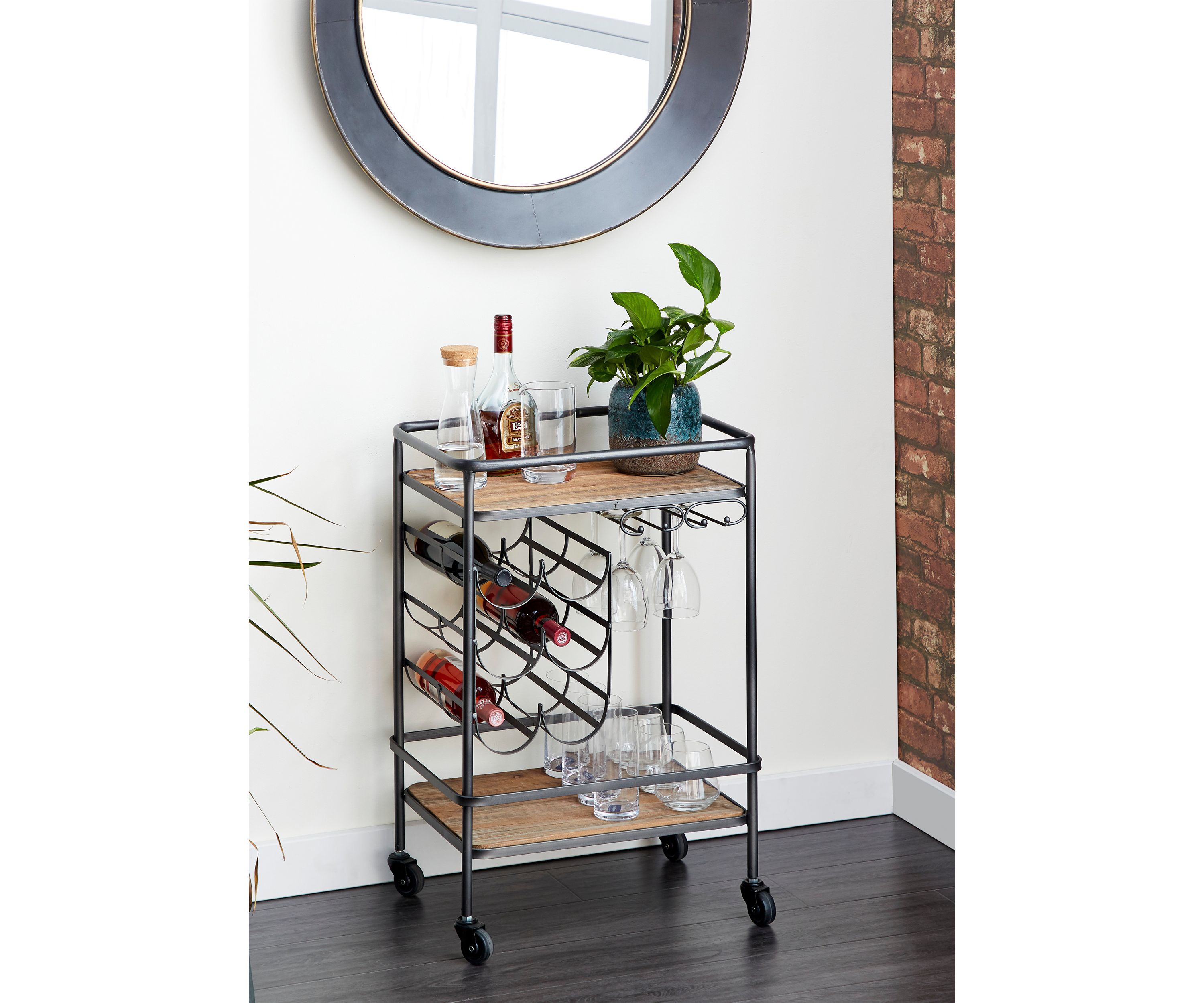 Industrial Wood Bar Cart