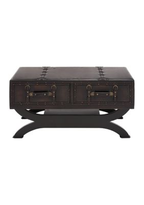 Monroe Lane Traditional Faux Leather Coffee Table, Dark Brown, Large