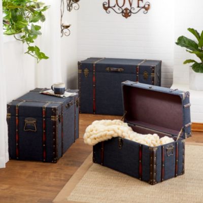 Traditional Linen Fabric Trunk - Set of 3