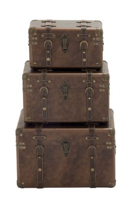 Traditional Leather Trunk - Set of 3