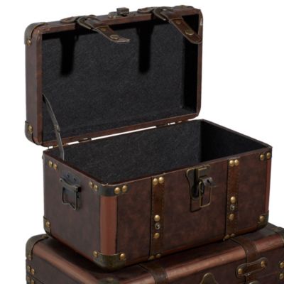 Traditional Leather Trunk - Set of 3