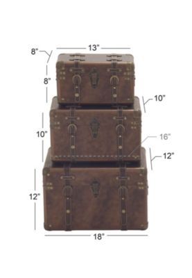 Traditional Leather Trunk - Set of 3