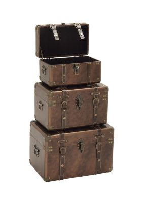 Traditional Leather Trunk - Set of 3