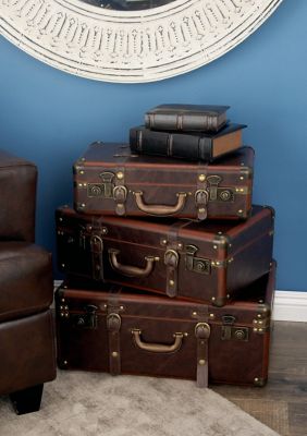 Vintage Faux Leather Trunk - Set of 3