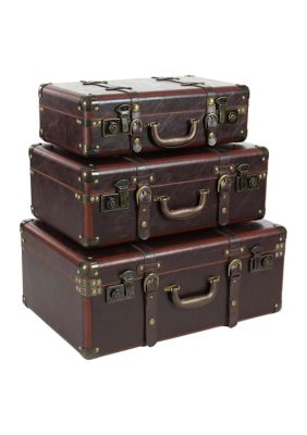 Vintage Faux Leather Trunk - Set of 3