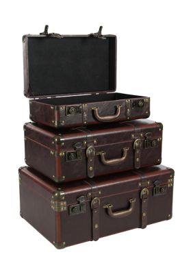 Vintage Faux Leather Trunk - Set of 3