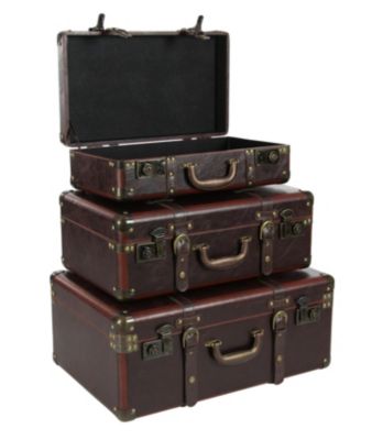 Vintage Faux Leather Trunk - Set of 3