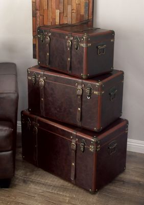 Traditional Faux Leather Trunk - Set of 3