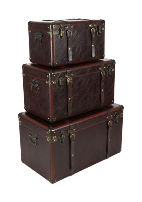 Traditional Faux Leather Trunk - Set of 3